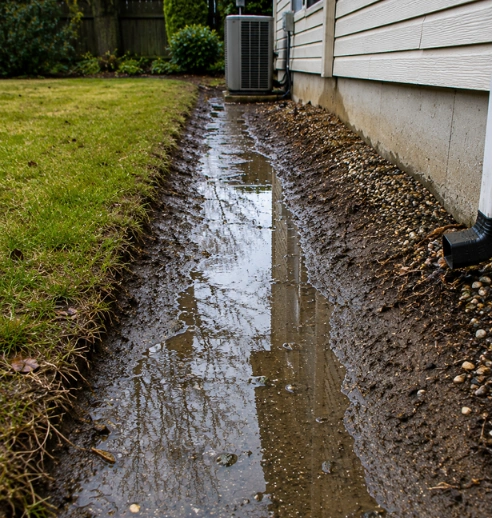Drainage contractor assessing yard drainage conditions in Los Angeles