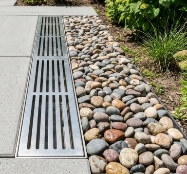 Finished trench drain installed in concrete at a Los Angeles property