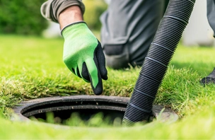 Professional drain cleaning equipment clearing a blocked drain line