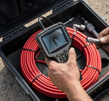 Technician performing a sewer camera inspection in Los Angeles