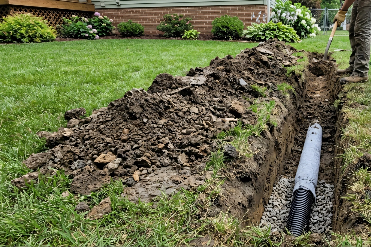 Yard drainage solution for standing water at a Los Angeles home