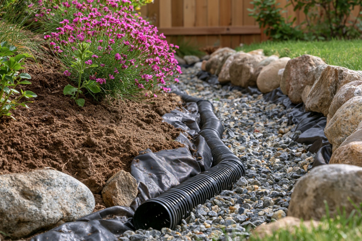 Yard drainage solution for standing water at a Los Angeles home